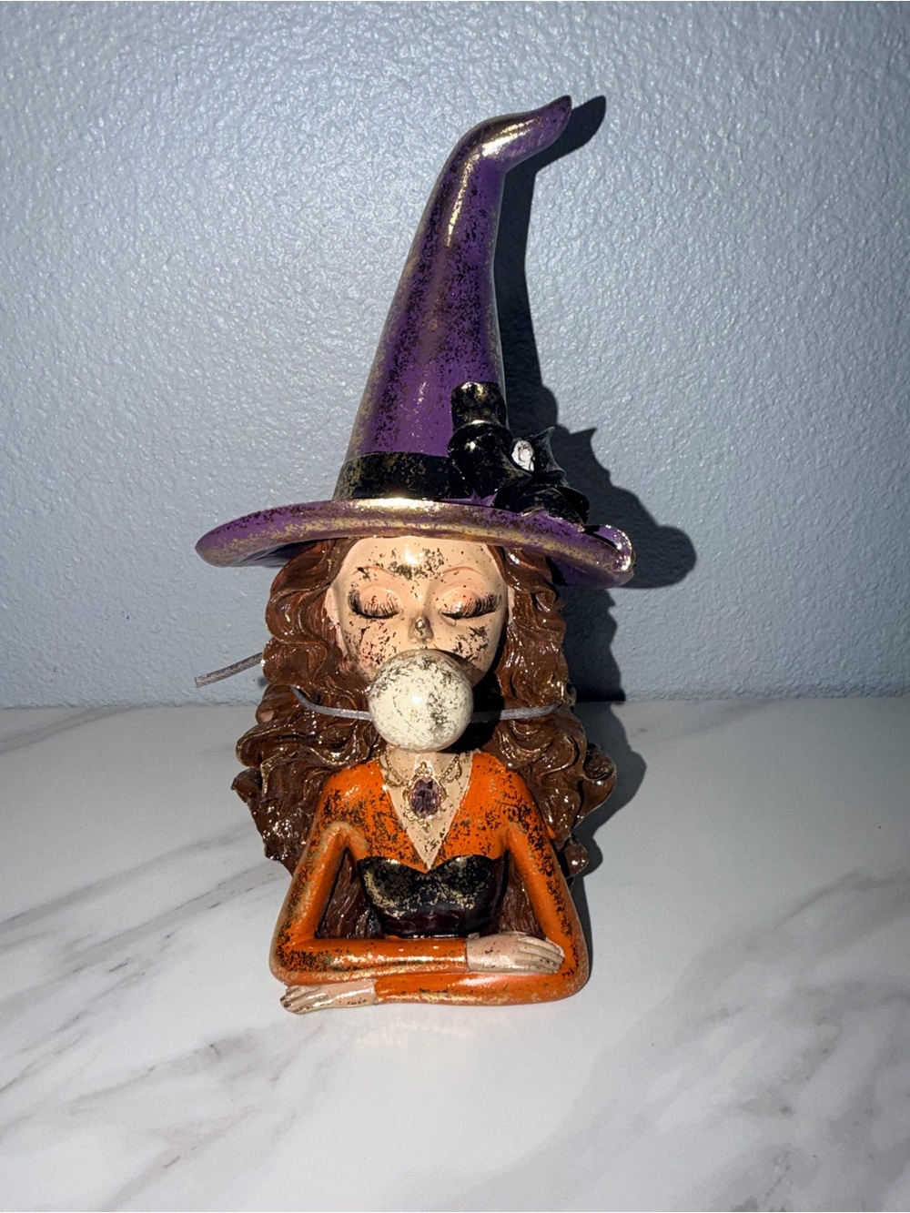 Bella Lux Bubblegum Witch Halloween Decor Purple Orange Gold NEW #1541